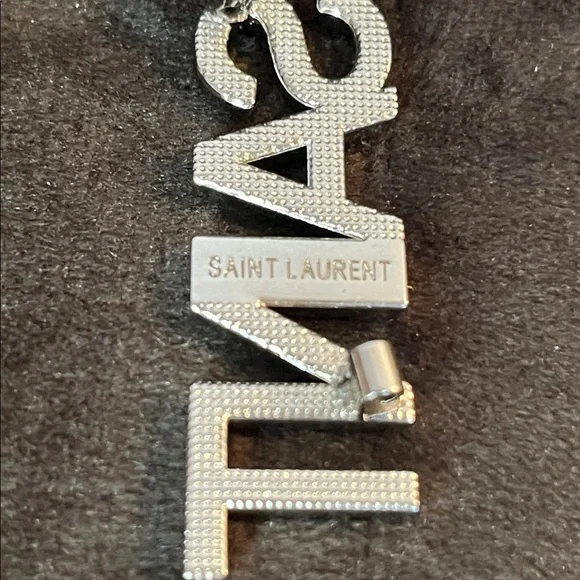 Crystal Silver Tone Saint Laurent Logo Two Piece Brooch Set - Picture 6 of 7
